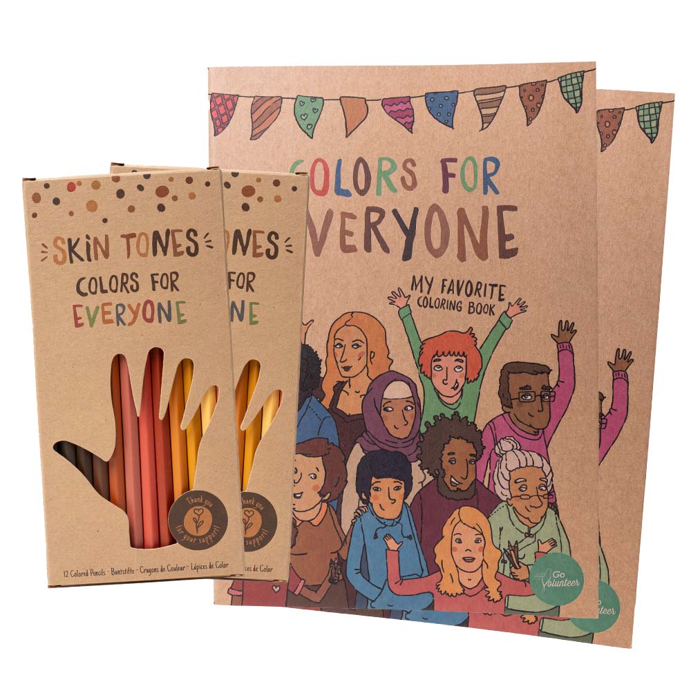 Hautfarben family set with coloring book and colored pencils for all ages.