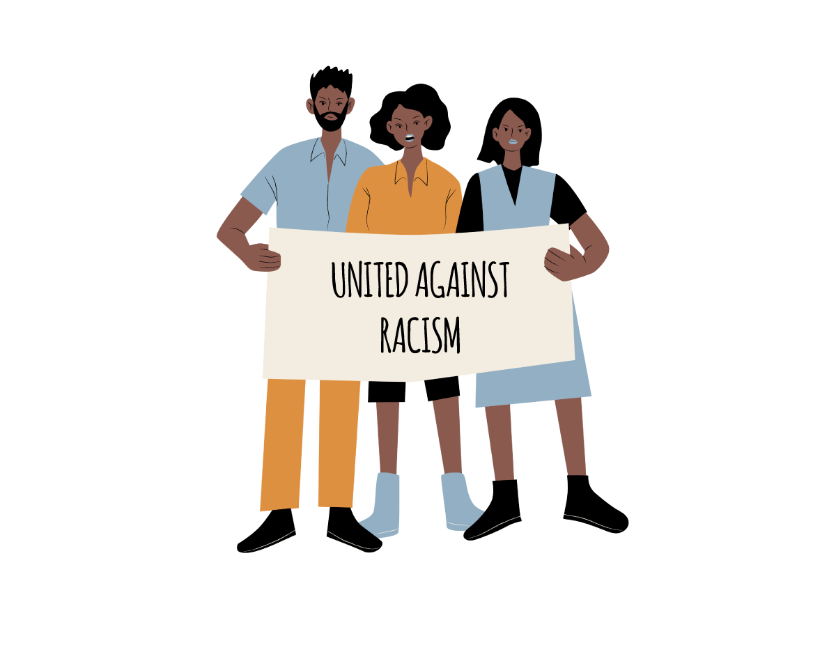 Illustration of different skin tones united against racism