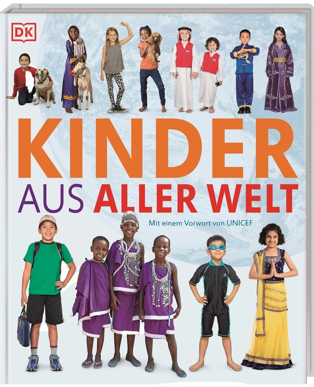 Cover vom Foto Kinderbuch "Kinder aus aller Welt". Zu sehen sind viele Kinder in unterschiedlicher Kleidung aus aller Welt.