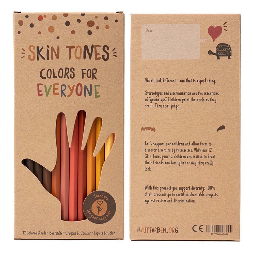 Hautfarben diverse skin tones colored pencils, individually packaged for customization.