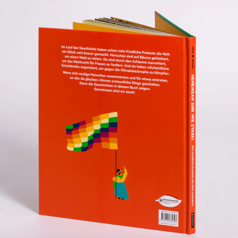 Rückseite des Kinderbuchs „Gemeinsam sind wir stark!“ mit Symbol für Vielfalt und LGBTQIA+ Rechte.