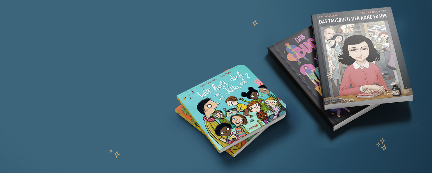 Kinderbücher nach Alter wie "Wer holt dich von der Kita ab?" oder "Das Tagebuch der Anne Frank".