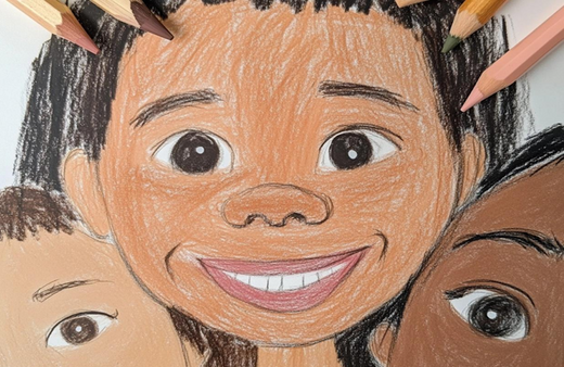 Familienportrait zeichnen mit Hautfarben-Buntstiften