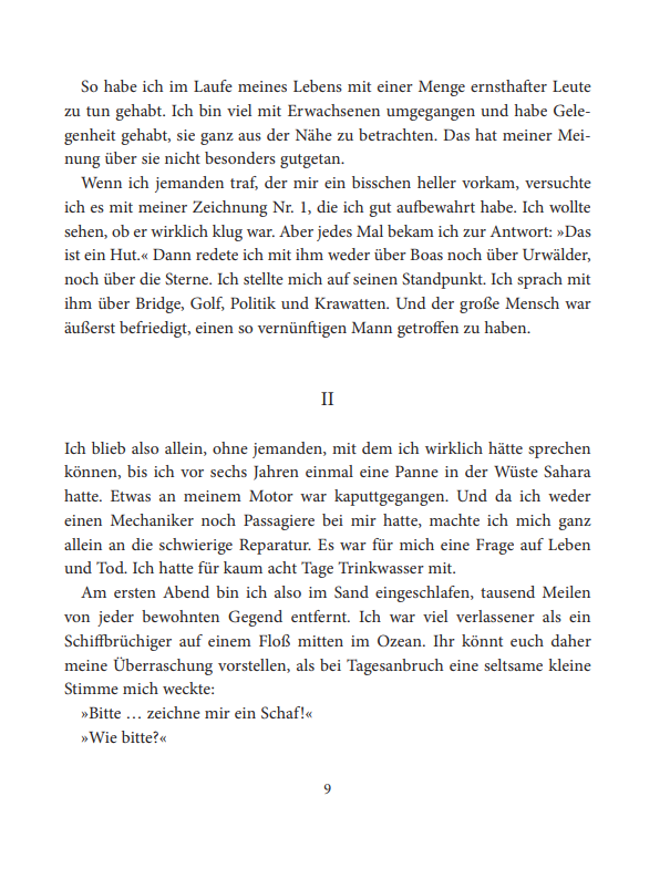 Eine Seite aus dem Buch "Der kleine Prinz". 