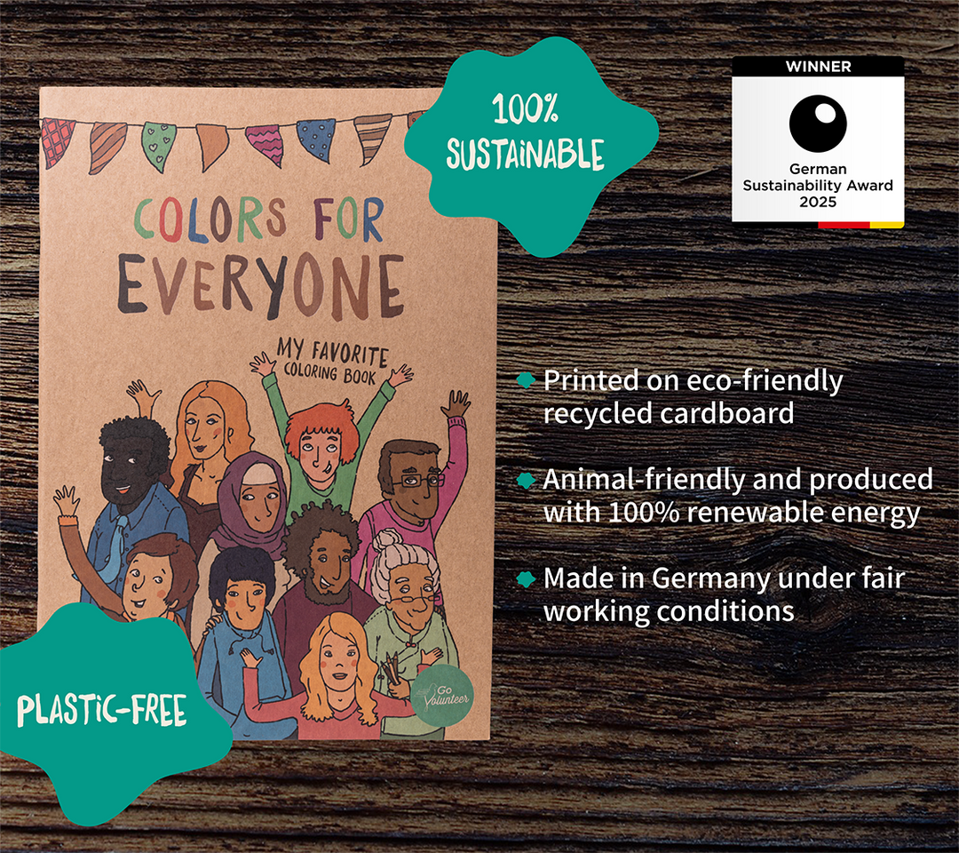 Hautfarben Colors for everyone Coloring book from sustainable materials, winner of the German sustainability award, ideal present for children.