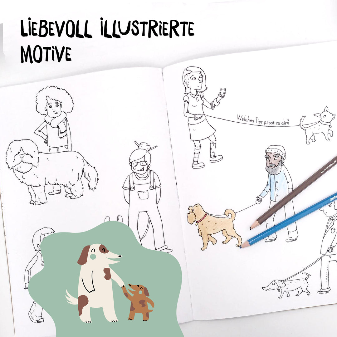 Seiten aus dem Malbuch für alle, das spielerisch den Wert von Vielfalt vermittelt, ideal als Kindermalbuch zum Ausmalen.