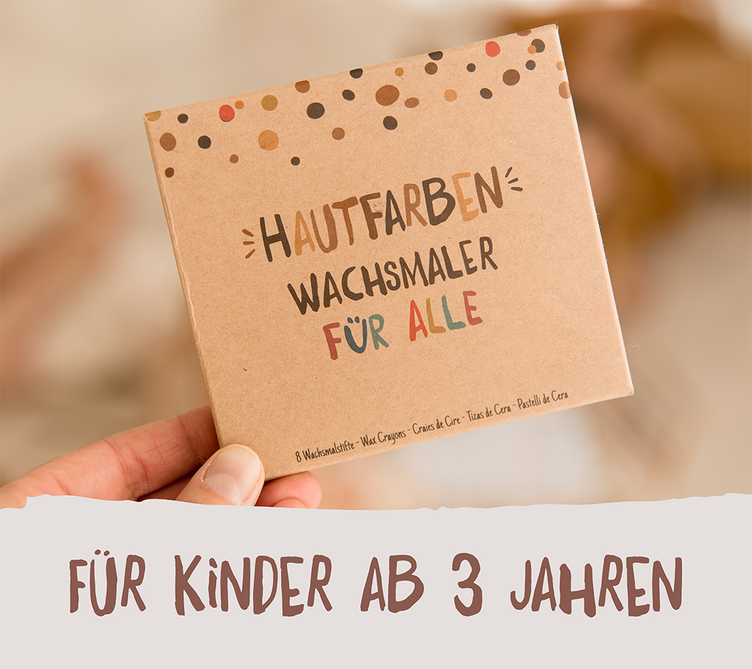 Packung mit 8 dicken Hautfarben-Wachsmalstiften, ideal zum Malen für Kinder ab 3 Jahren, fördert Vielfalt und Kreativität.