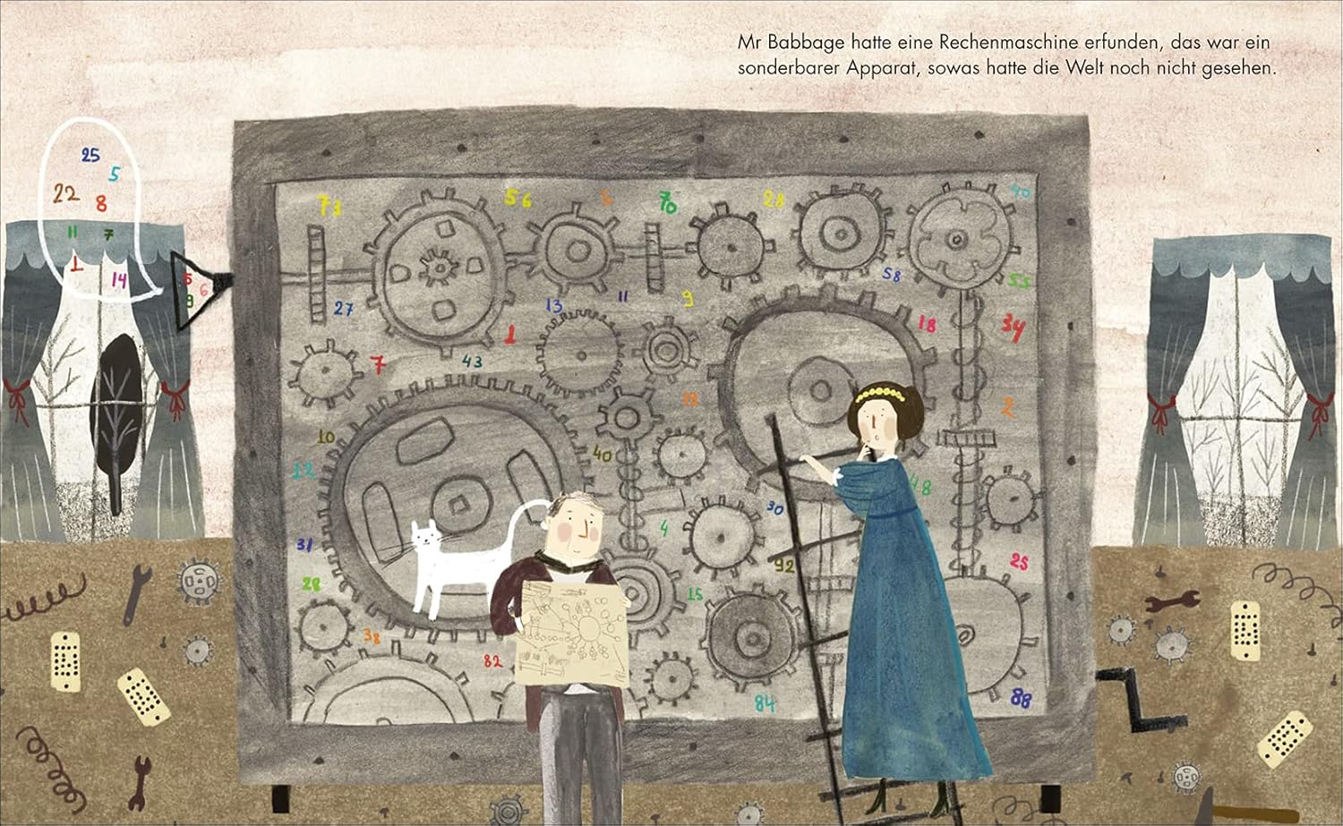 Ada Lovelace bespricht mit Charles Babbage eine Rechenmaschine. Diese Szene gehört zu den Schlüsselmomenten in ihrer Biografie.