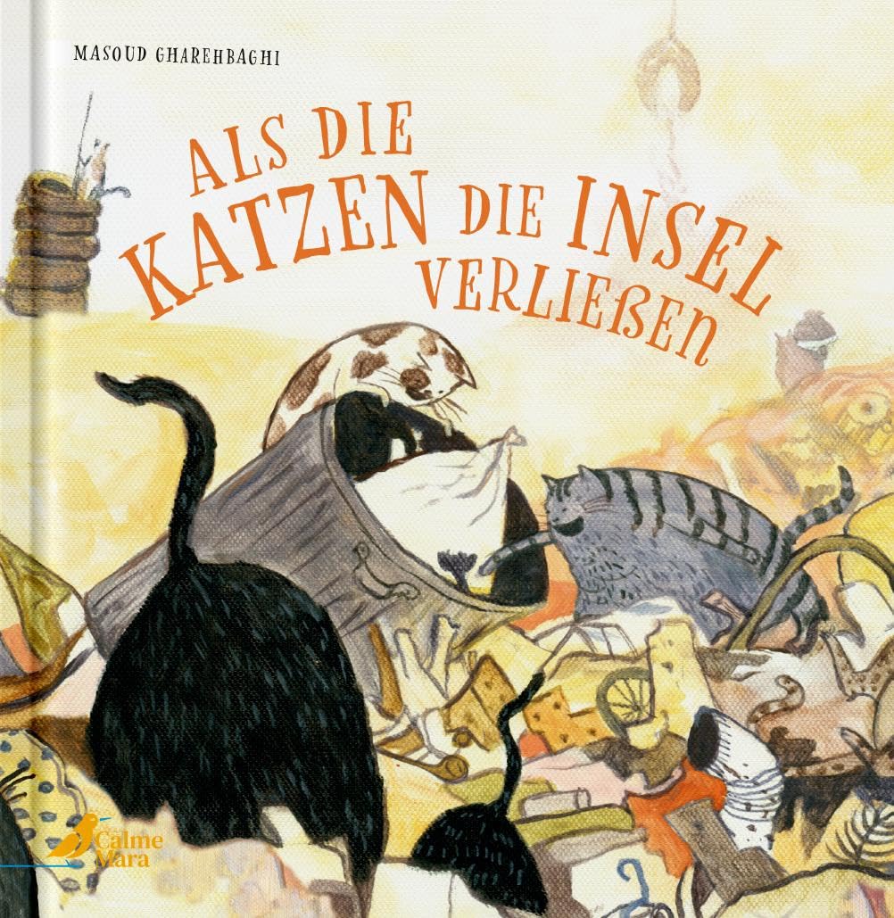 Cover des Bilderbuchs "Als die Katzen die Insel verließen" zeigt mehrere Katzen zwischen Bergen von Müll und erinnert an Umweltschutz und Nachhaltigkeit.