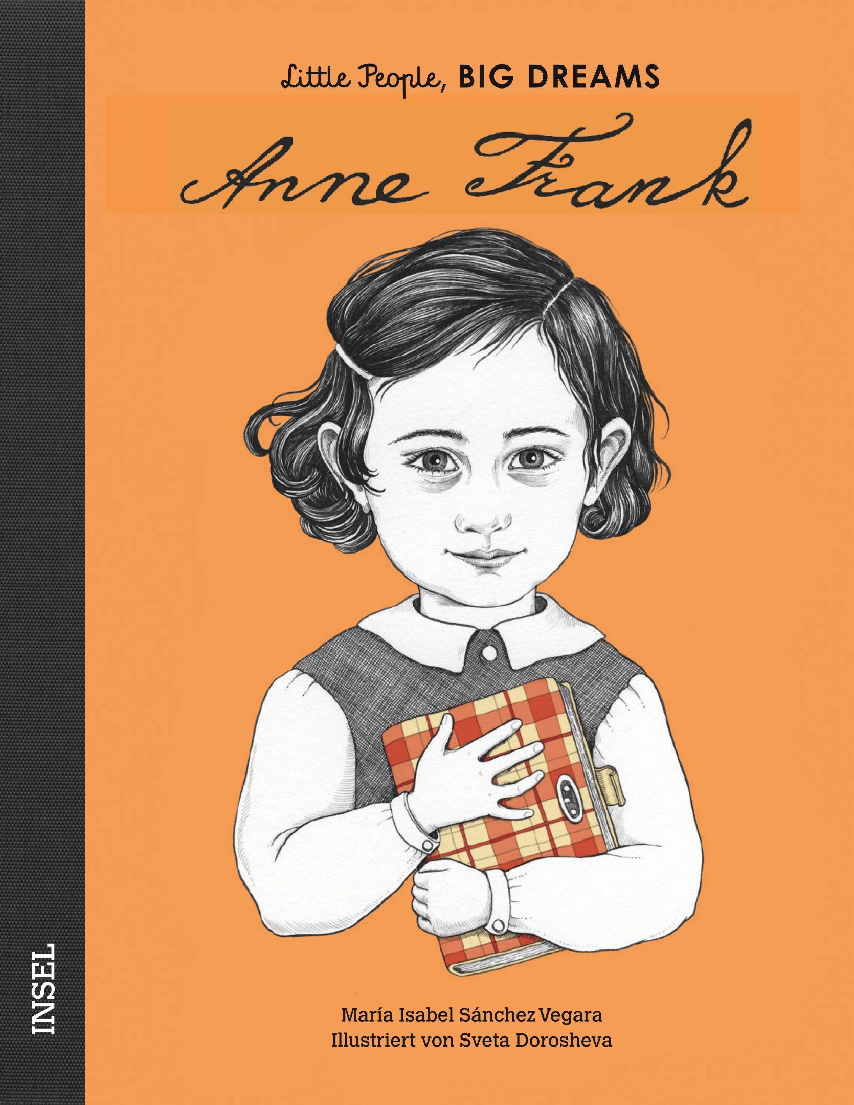 Cover der Biografie über "Anne Frank". Eine Illustration zeigt Anne Frank mit einem Buch in der Hand.