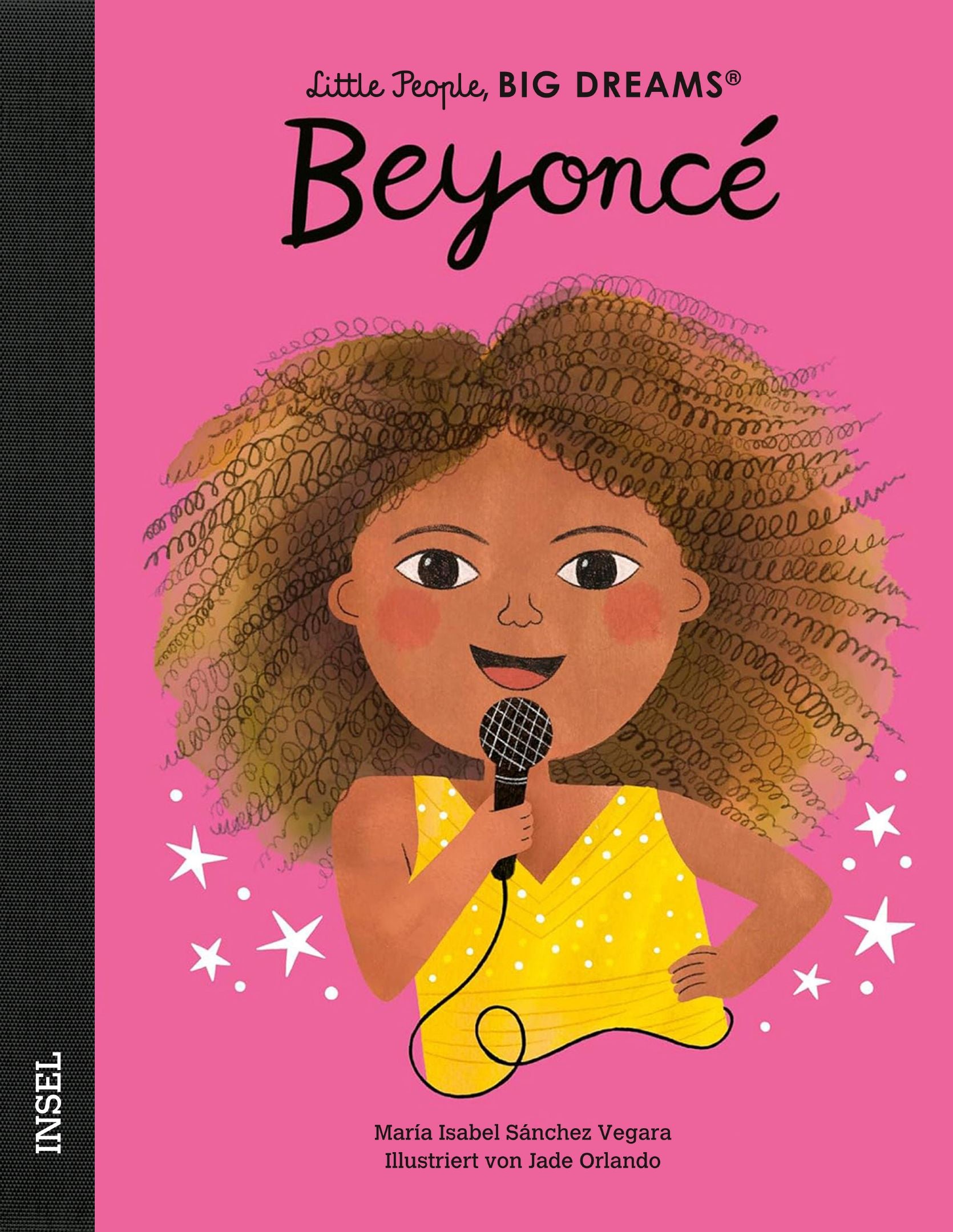 Cover der "Beyonce" Biografie mit Illustration von Beyonce mit gelbem Top und Mikrofon in der Hand.