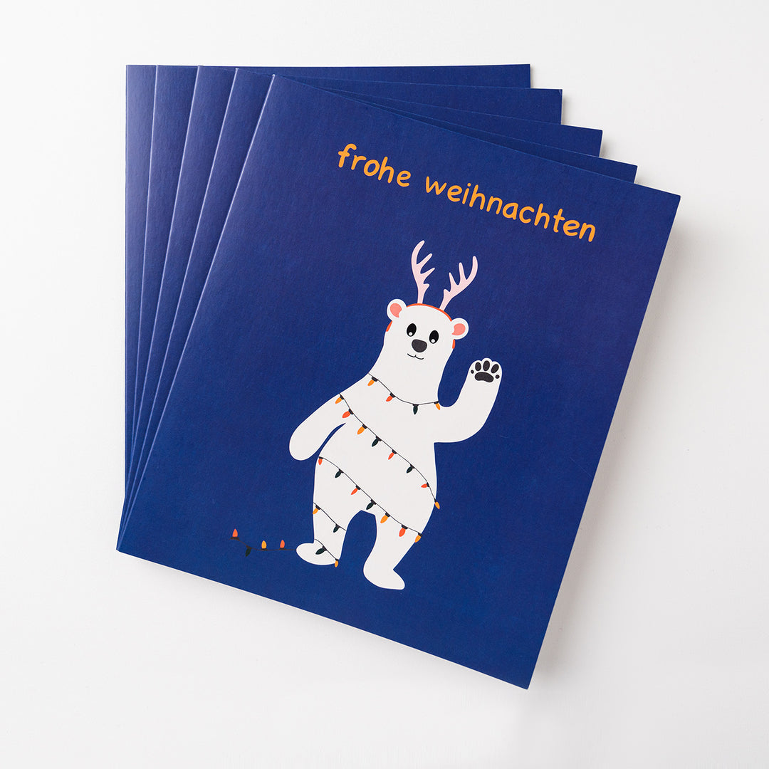 Set mit Grußkarten mit Eisbär zu Weihnachten mit Aufschrift "Frohe Weihnachten" als Geschenk.