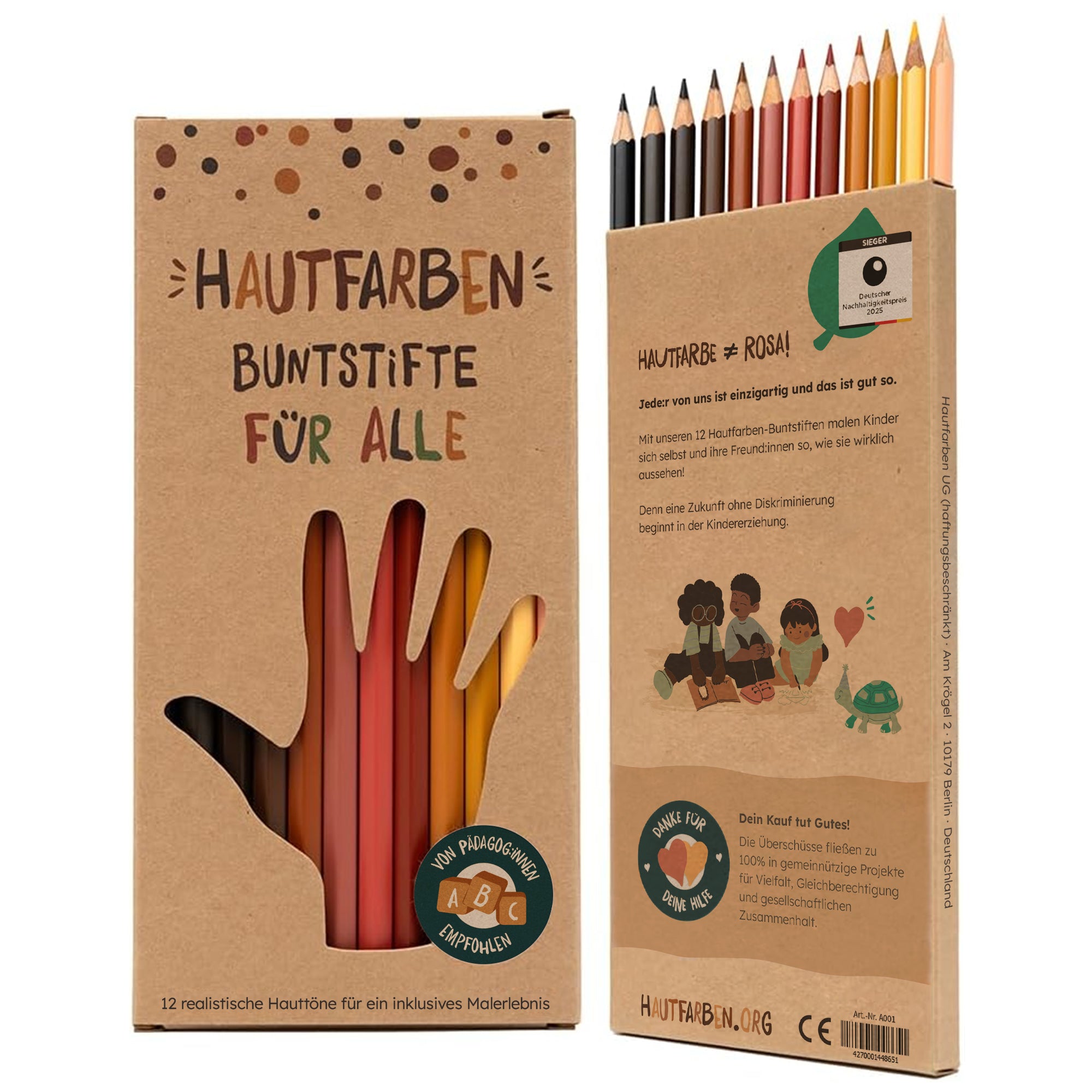 Hautfarben-Buntstifte in 12 verschiedenen Hauttönen. Gegen Rassismus und Diskriminierung.