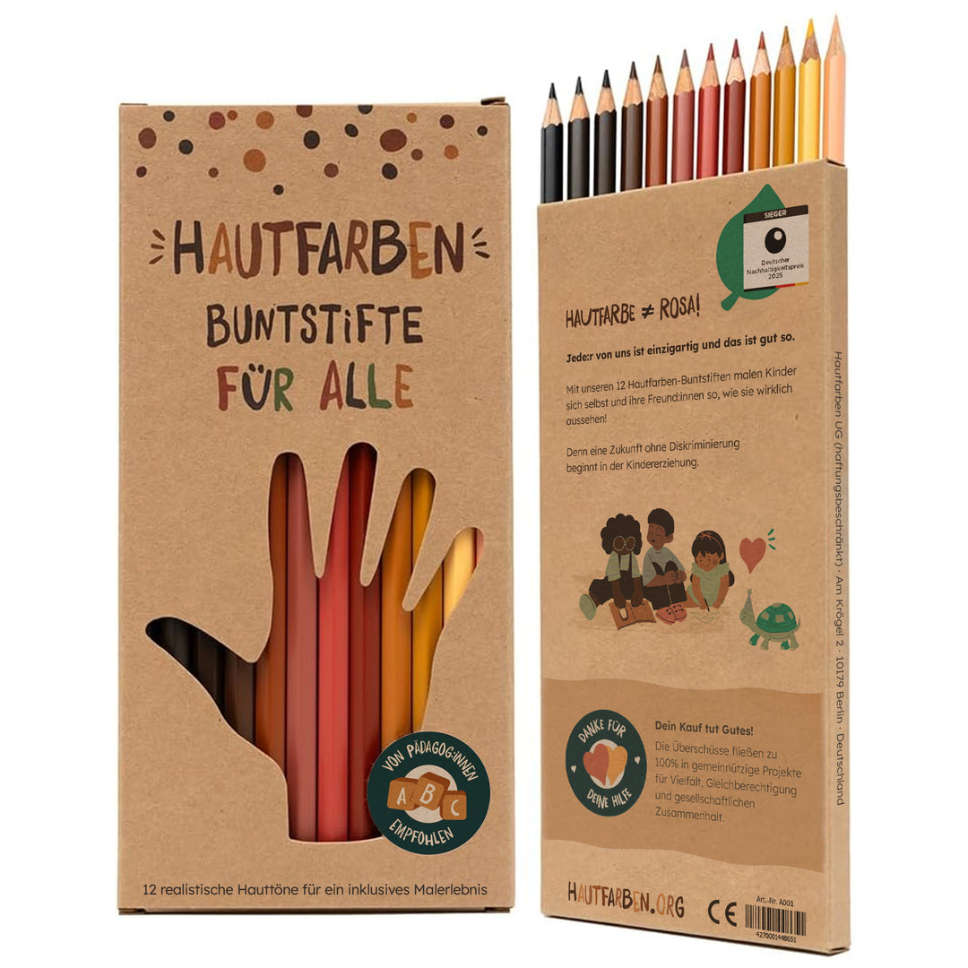 Hautfarben-Buntstifte in 12 verschiedenen Hauttönen. Gegen Rassismus und Diskriminierung.