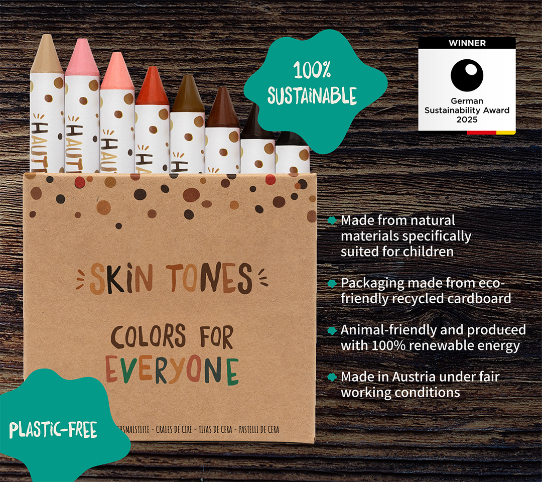 Hautfarben Skin Tones Crayons from sustainable materials, winner of the German sustainability award, ideal gift for children.