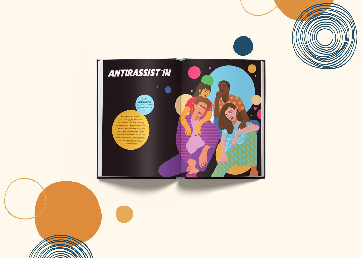 Kinderbuch ab 10 Jahren gegen Rassismus und für Vielfalt und Toleranz. Auf einer Seite wird das Wort "Antirassist:in" erklärt.