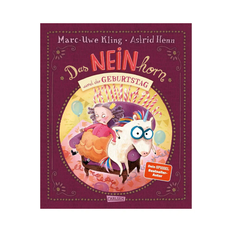 Buchcover "Das NEINhorn und der Geburtstag" von Marc-Uwe Kling. Ein fantasievolles Kinderbuch über Trotz, Freundschaft und Versöhnung.