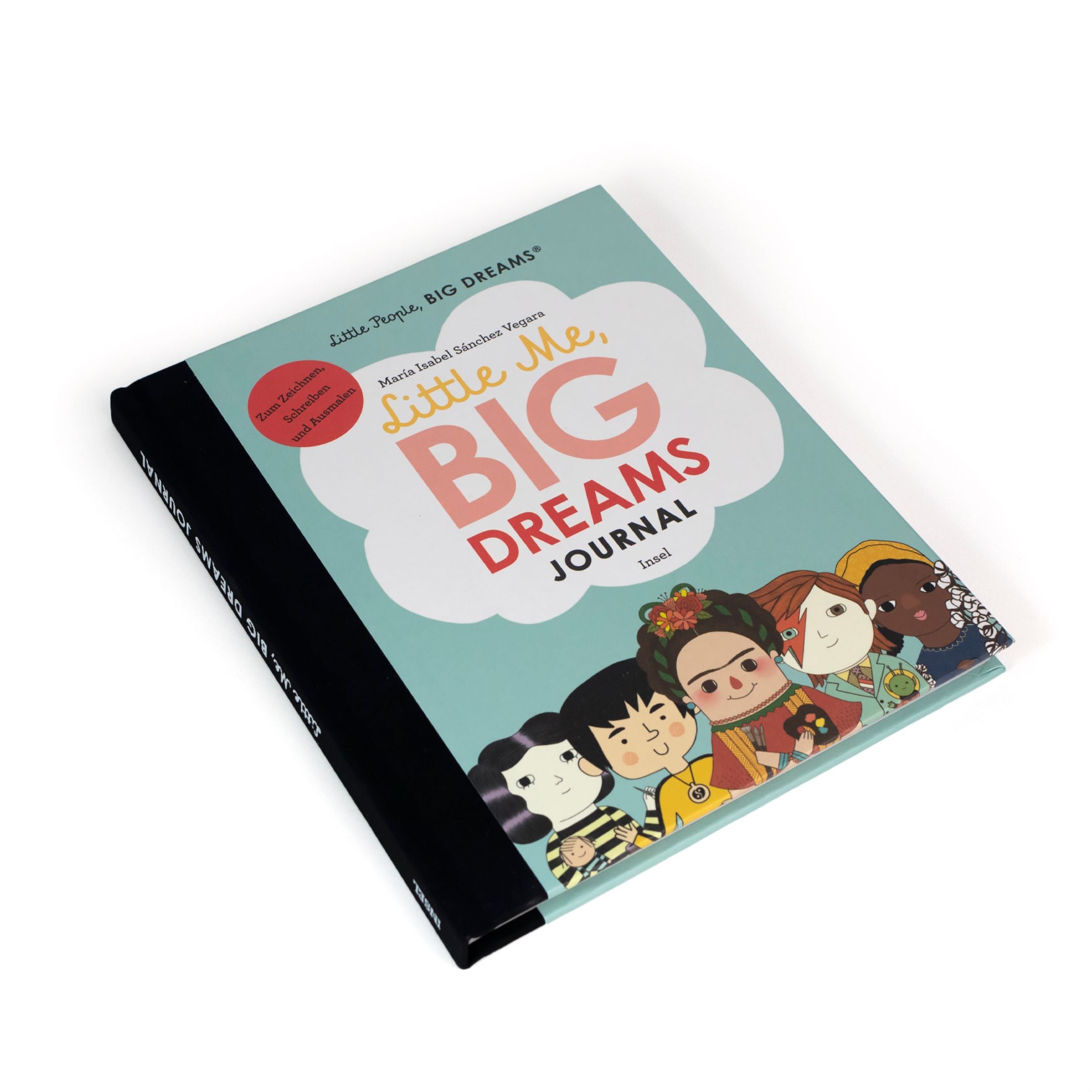 Hardcover "Little Me, Big Dreams Journal" mit Illustrationen berühmter Persönlichkeiten zum Zeichnen, Schreiben und Ausmalen.