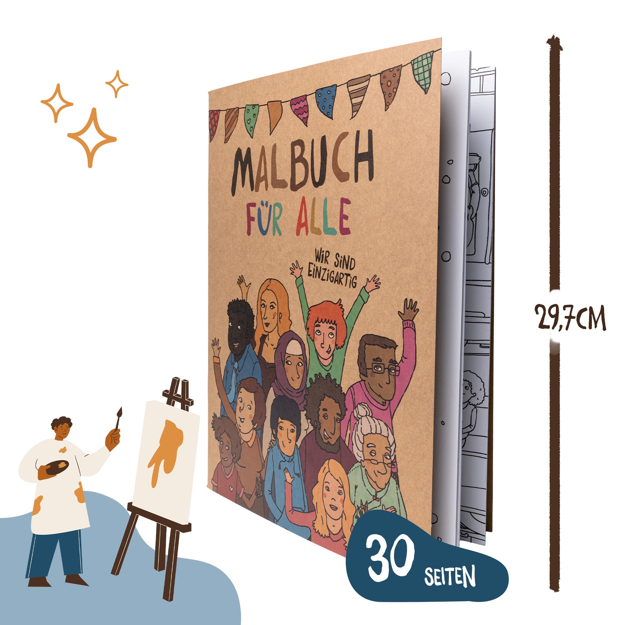 Malbuch für alle von Hautfarben, 29,7 cm hoch, 30 Seiten, ideal als Malbuch für Kleinkinder, für mehr Vielfalt und Kreativität beim Ausmalen.