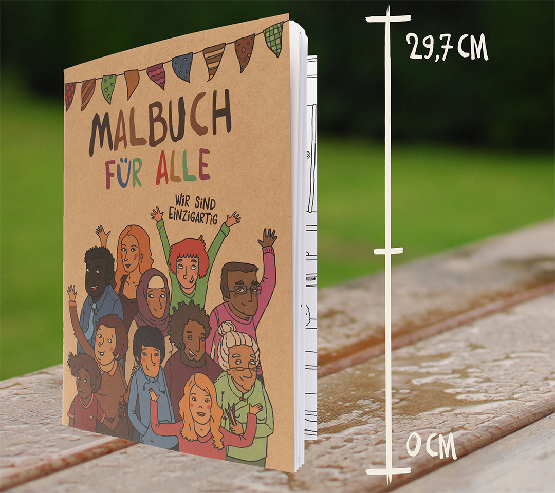 Malbuch für alle von Hautfarben, 29,7 cm hoch, ideal als Malbuch für Kleinkinder, für mehr Vielfalt und Kreativität beim Ausmalen.