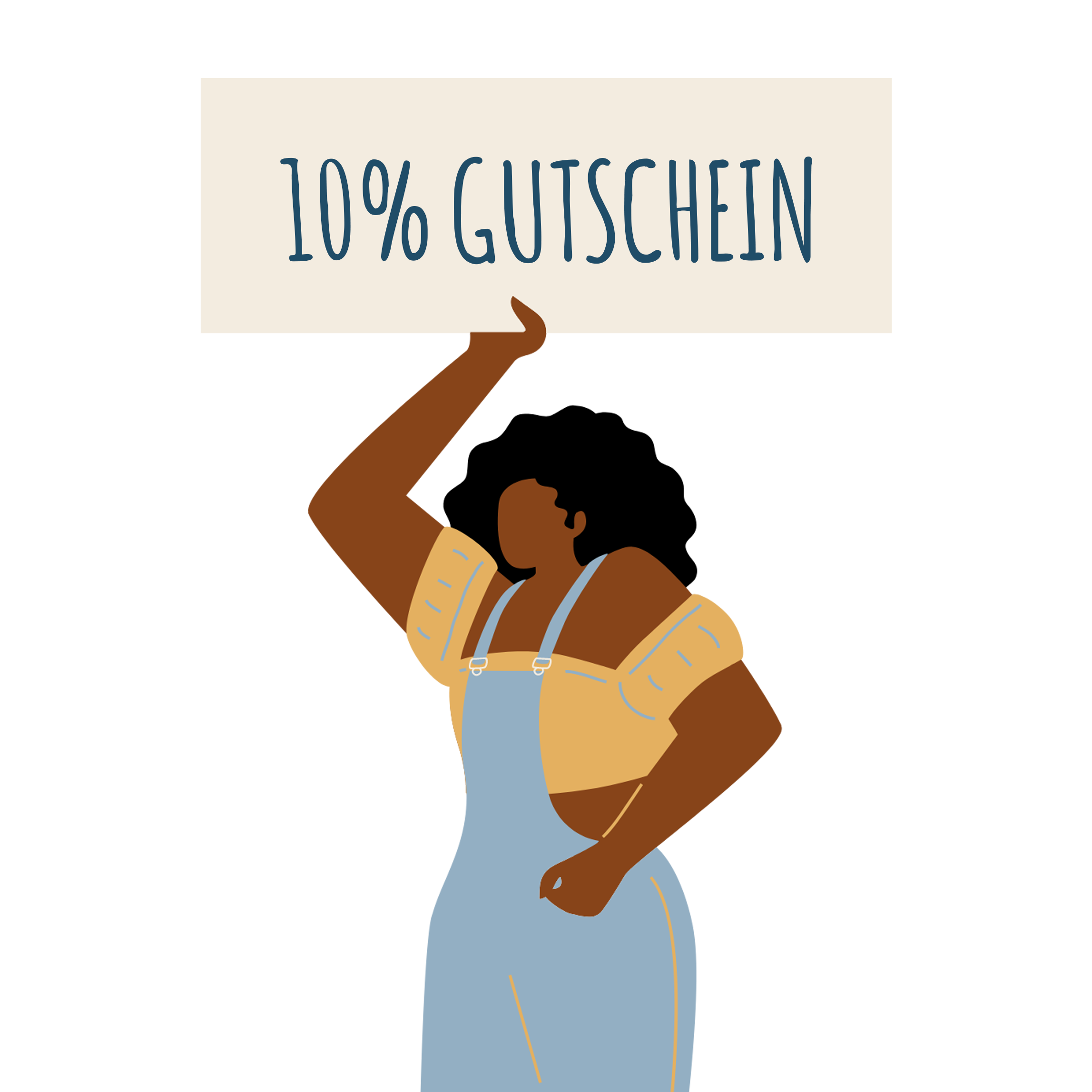 Zu sehen ist eine digitale Illustration von einer Person die ein Schuld hoch hält. Auf dem Schild steht 10% Gutschein.