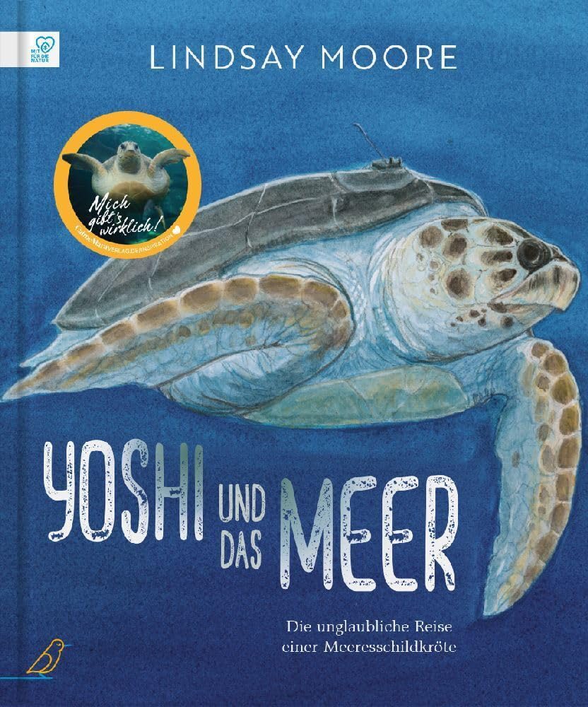Cover des Bilderbuchs "Yoshi und das Meer" zeigt eine Meeresschildkröte im Ozean – eine wahre Tiergeschichte über Naturschutz und Klimaschutz.