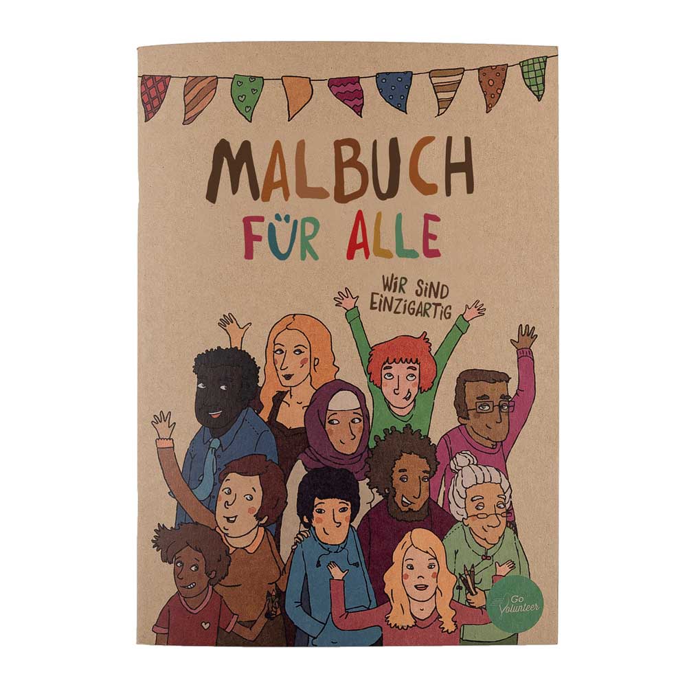 Cover des Hautfarben-Malbuch "Für alle" mit bunten Illustrationen von Menschen, um Vielfalt spielerisch zu lernen.