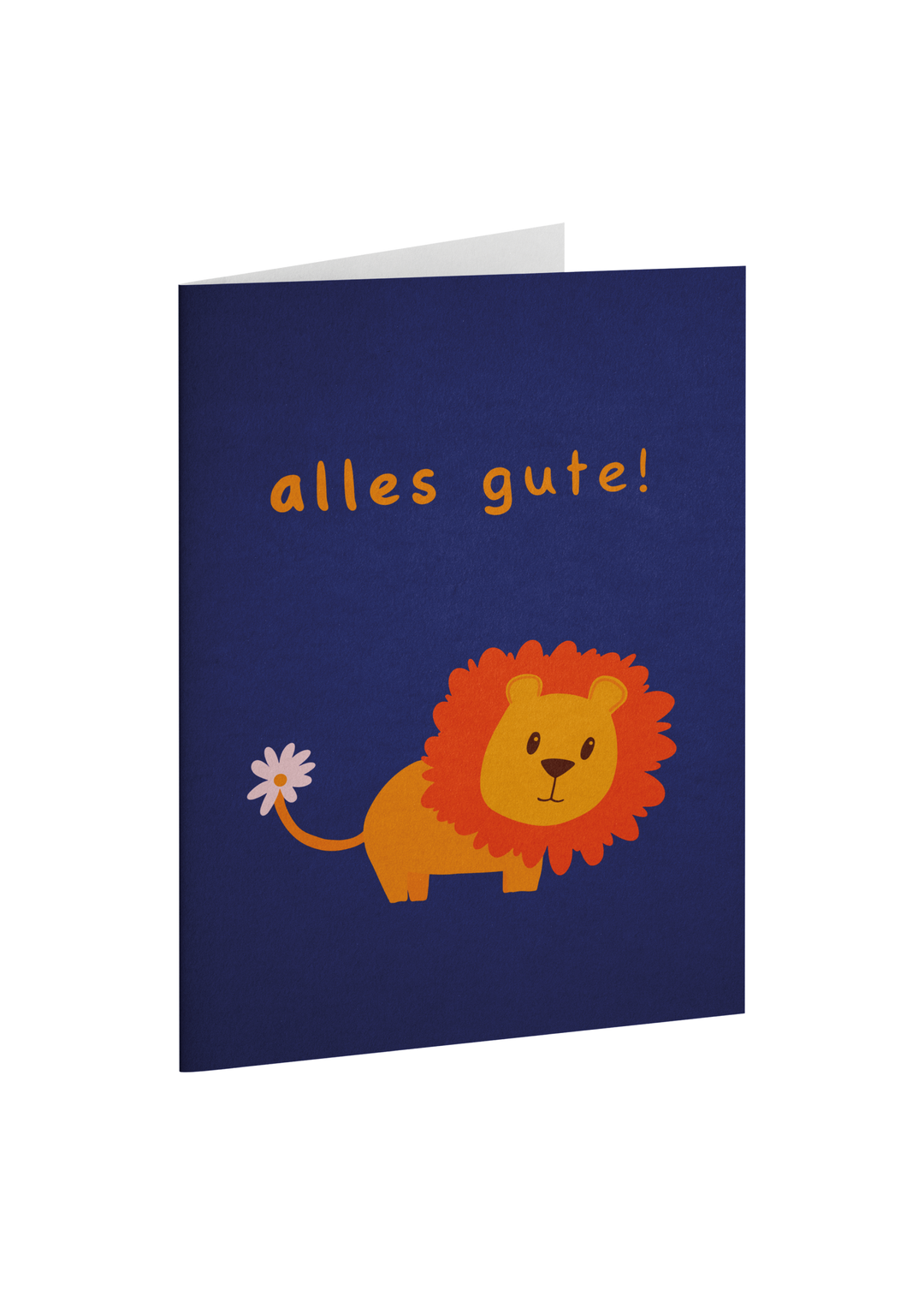 Grußkarte für Kinder mit der Illustration eines Löwen und dem Schriftzug "Alles Gute".