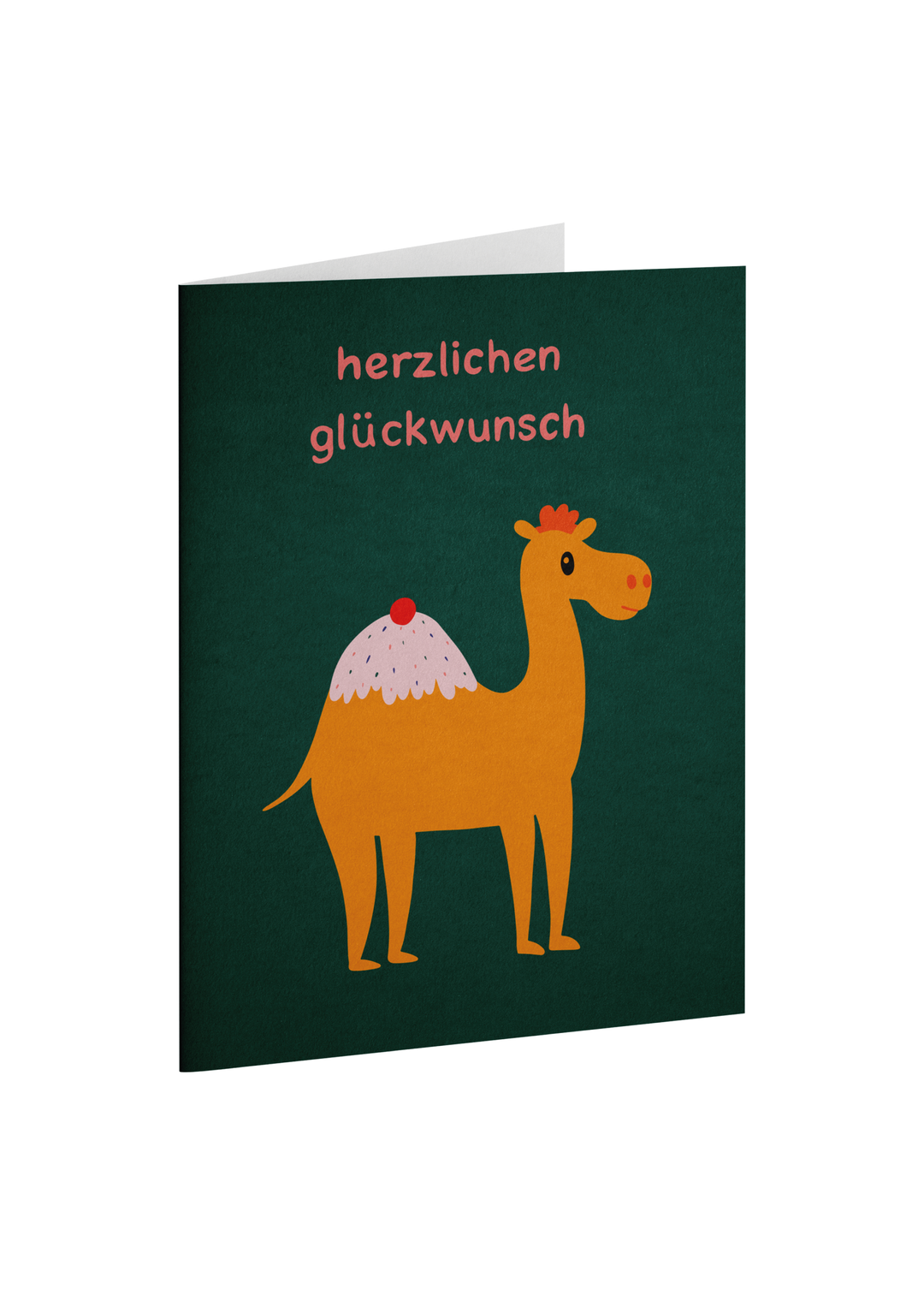 Glückwunschkarte mit der Illustration eines Dromedars und dem Schriftzug "Herzlichen Glückwunsch".